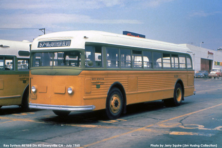 Wartime White bus 898 with steel sides in the Emeryville Yard in July 1960