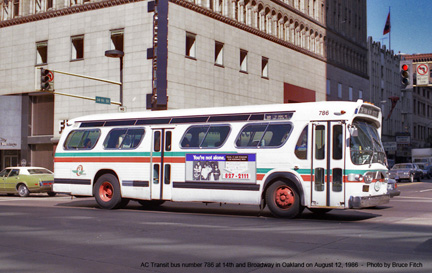 AC Transit bus number 786 at 14th and Broadway on August 12. 1986