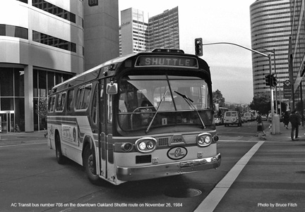 Rebuilt bus 708 in Oakland in November 1984